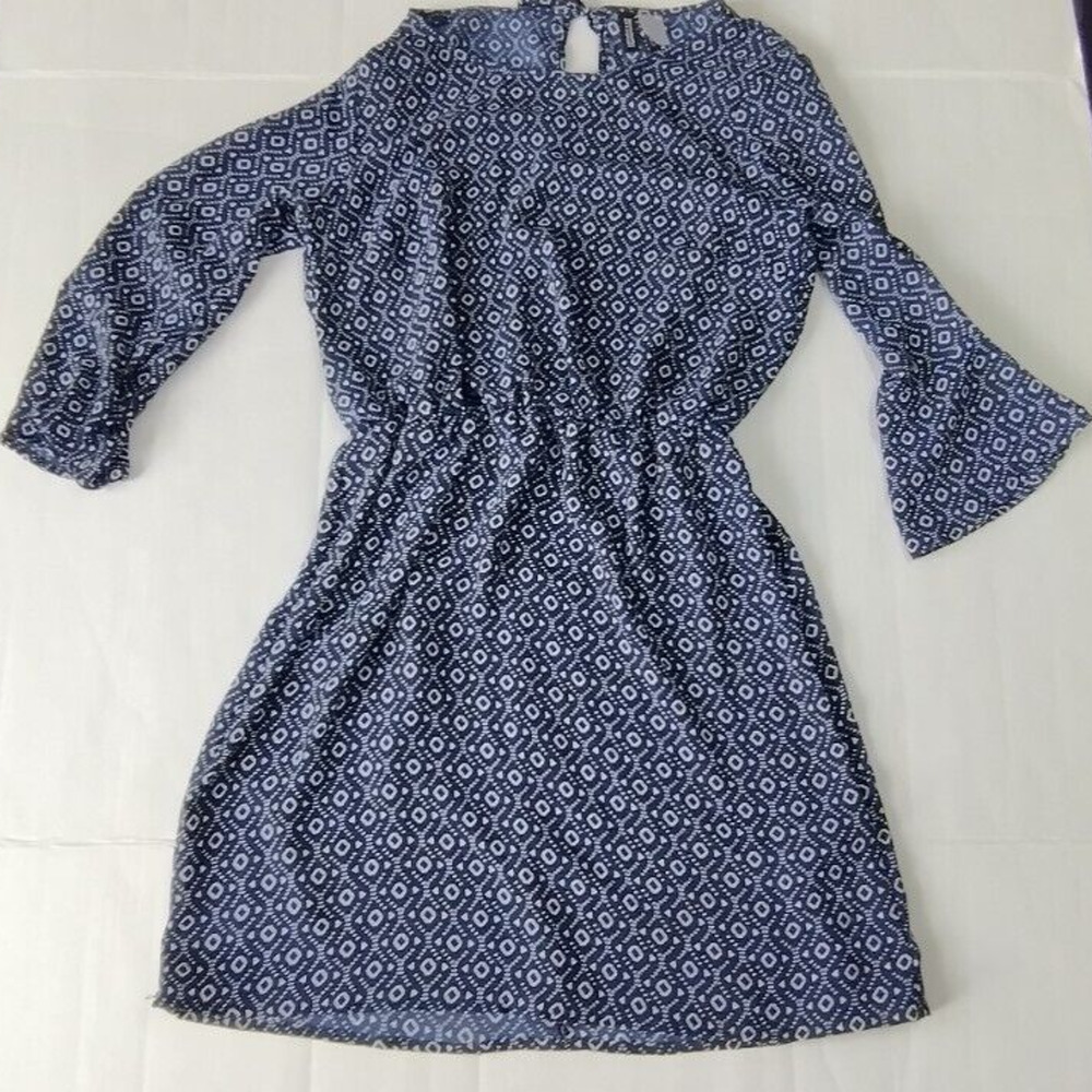 H&M Divided Blue White Geometric Pattern Summer Dress Womens Size Small 4